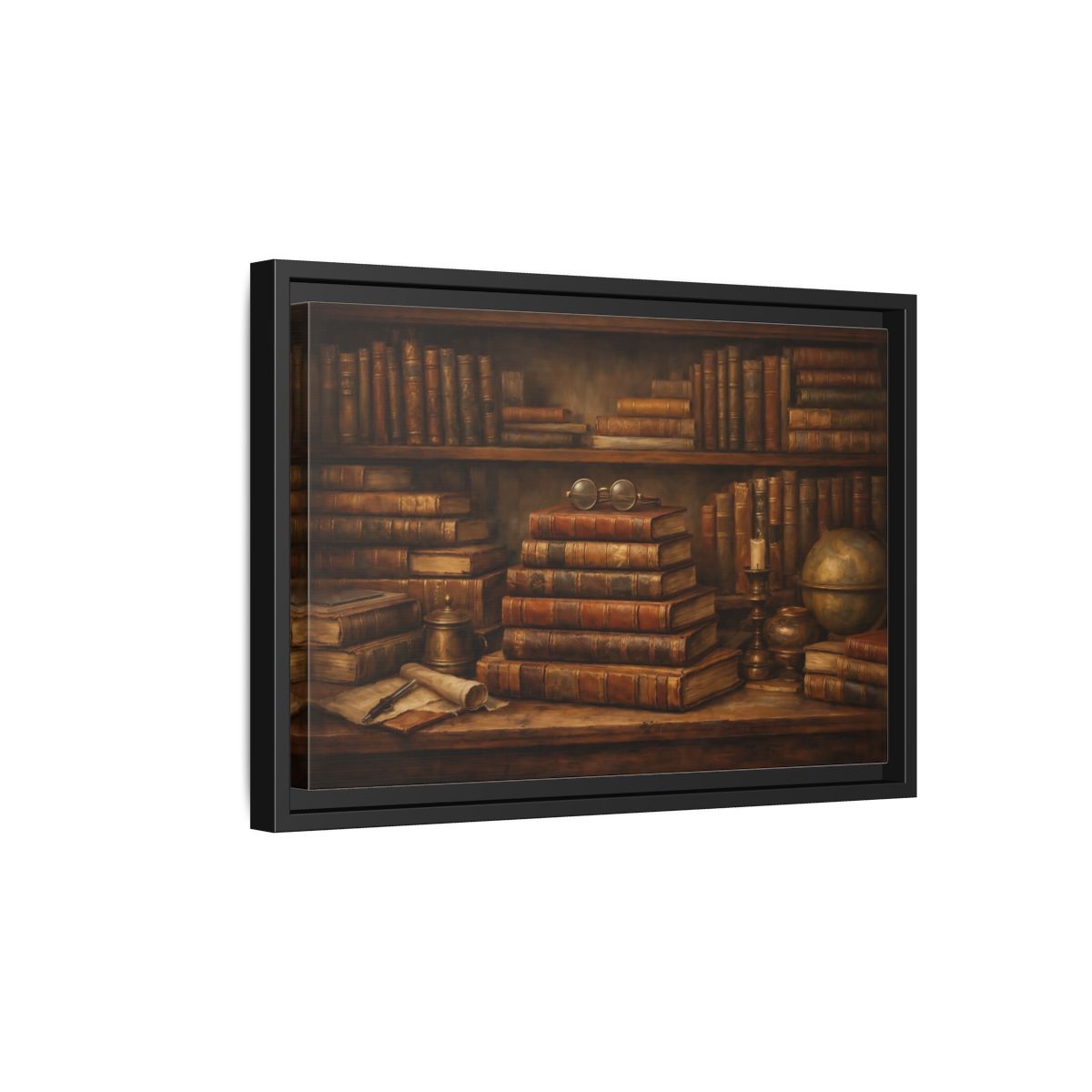 Side Mockup 6. Vintage Bookshelf Vintage Bookshelf shown as stretched canvas wall art
