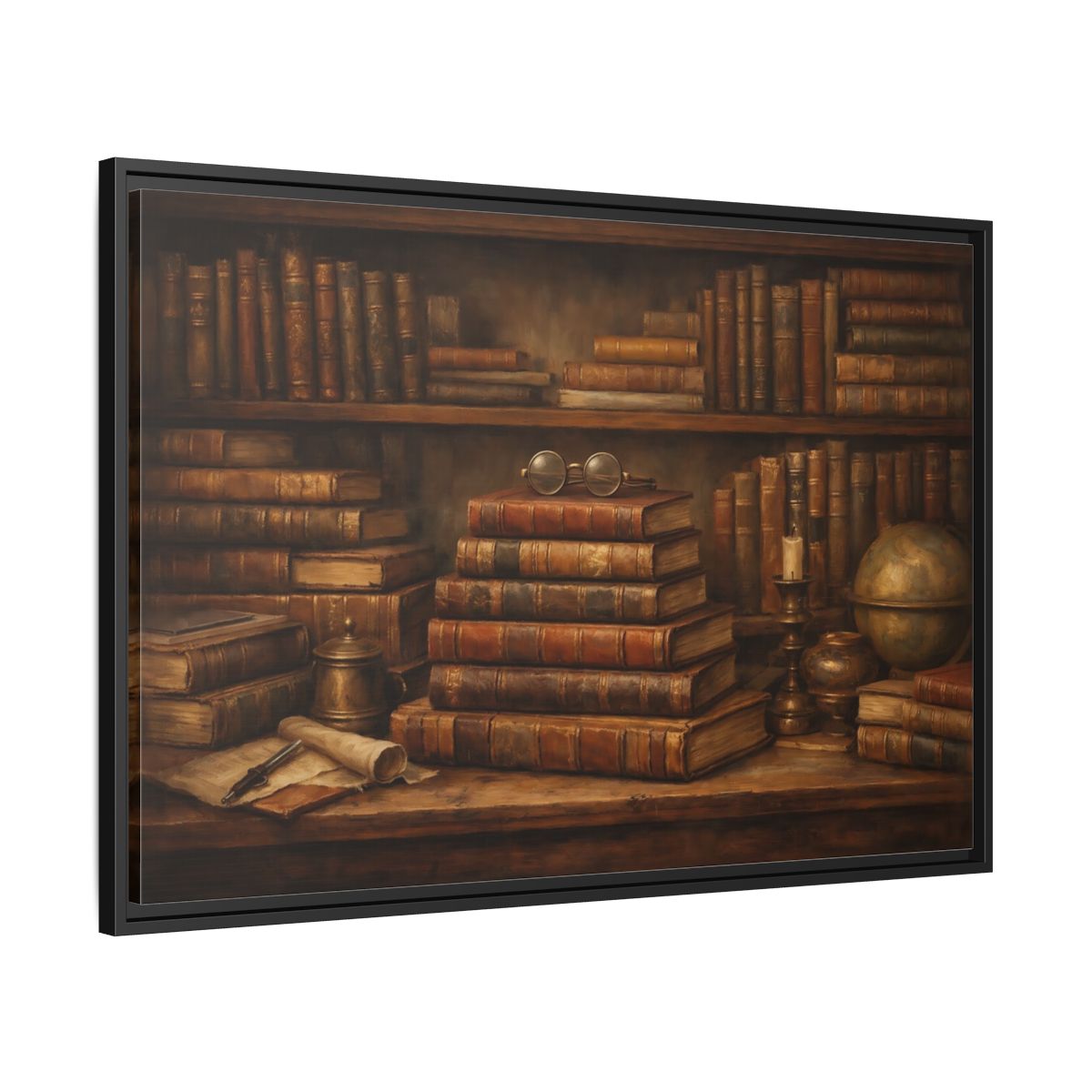 Side Mockup 13. Vintage Bookshelf Vintage Bookshelf shown as stretched canvas wall art