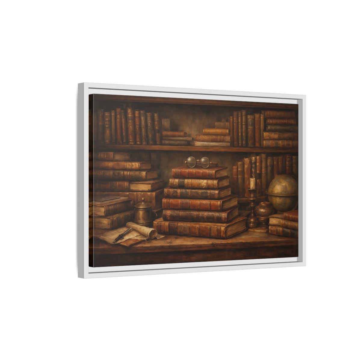 Side Mockup 1. Vintage Bookshelf Vintage Bookshelf shown as stretched canvas wall art