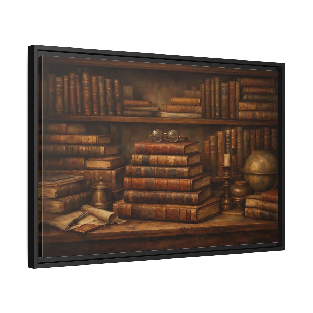 Side Mockup 14. Vintage Bookshelf Vintage Bookshelf shown as stretched canvas wall art