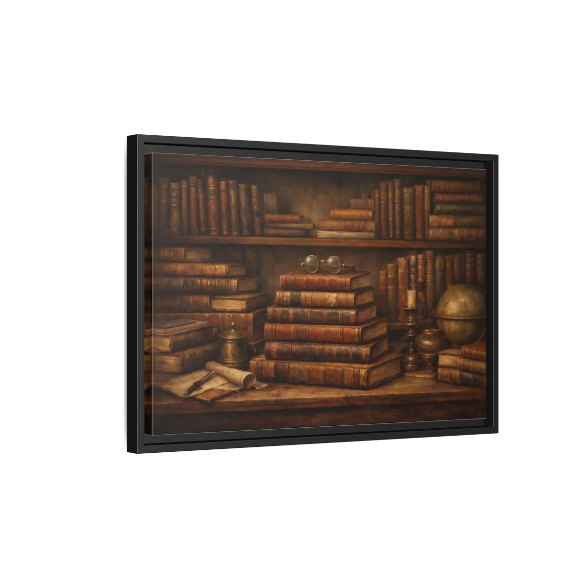 Side Mockup 3. Vintage Bookshelf Vintage Bookshelf shown as stretched canvas wall art