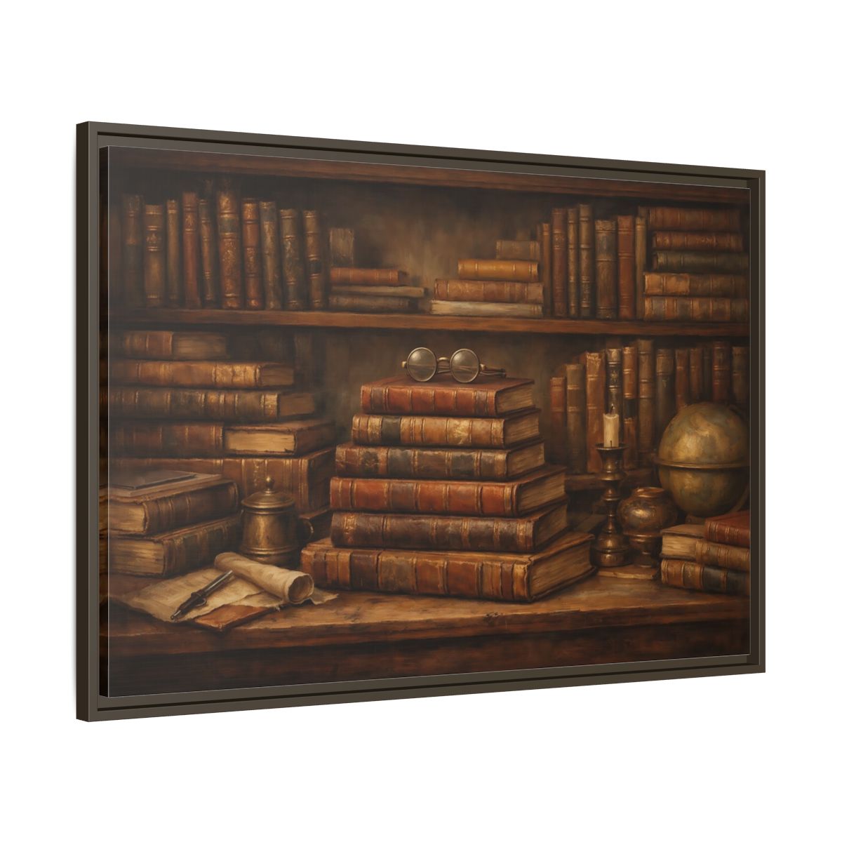 Side Mockup 9. Vintage Bookshelf Vintage Bookshelf shown as stretched canvas wall art