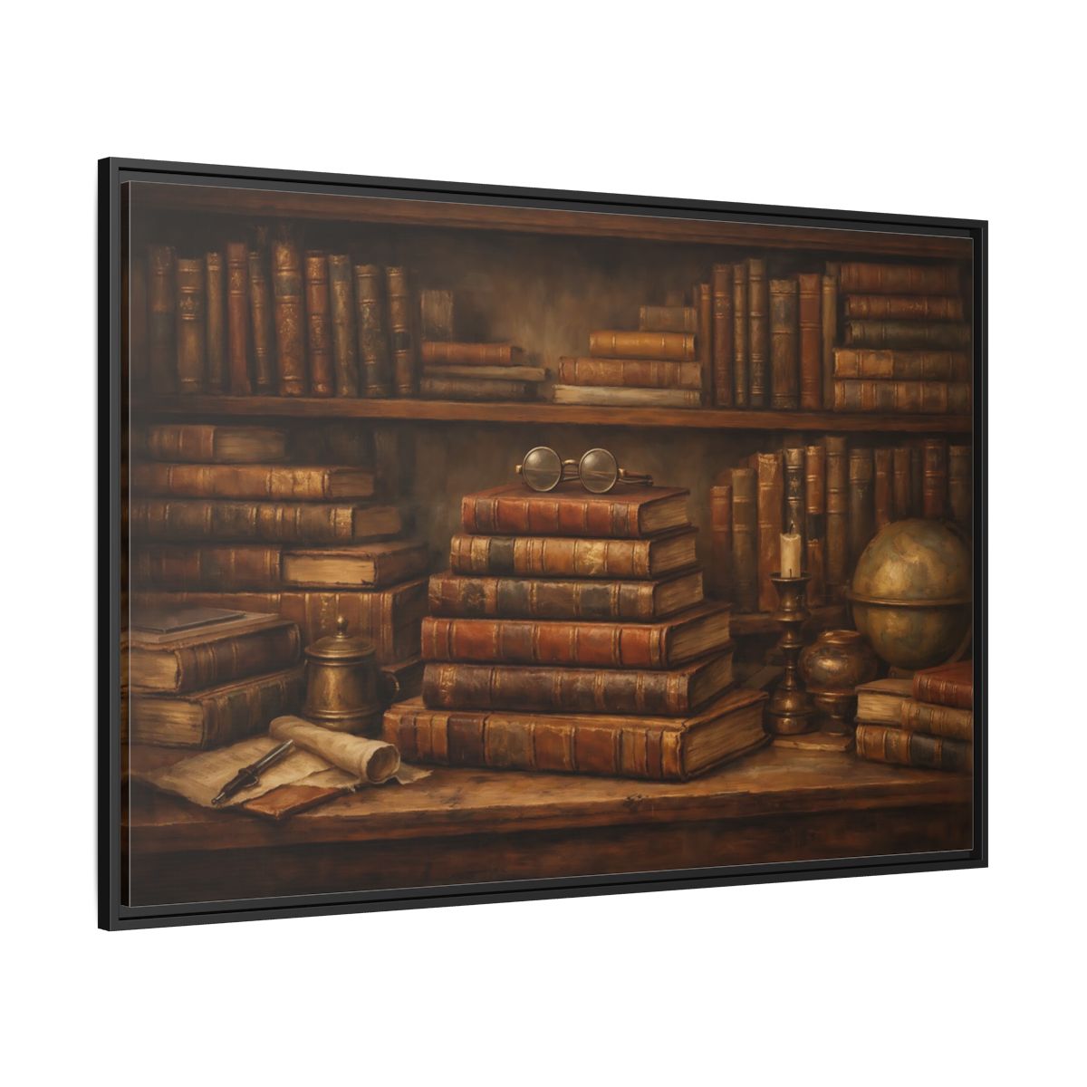 Side Mockup 12. Vintage Bookshelf Vintage Bookshelf shown as stretched canvas wall art