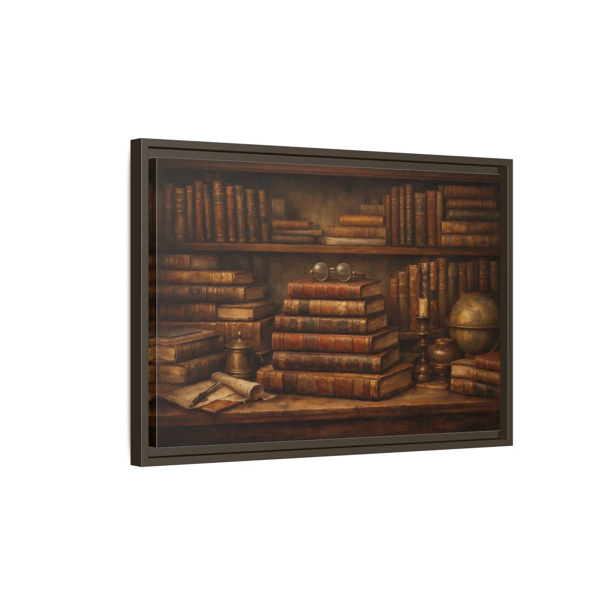 Side Mockup 2. Vintage Bookshelf Vintage Bookshelf shown as stretched canvas wall art