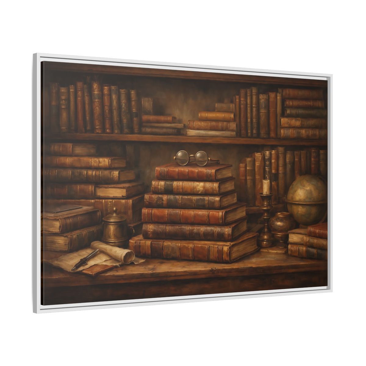 Side Mockup 7. Vintage Bookshelf Vintage Bookshelf shown as stretched canvas wall art