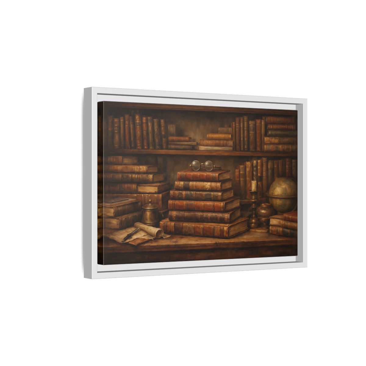 Side Mockup 4. Vintage Bookshelf Vintage Bookshelf shown as stretched canvas wall art