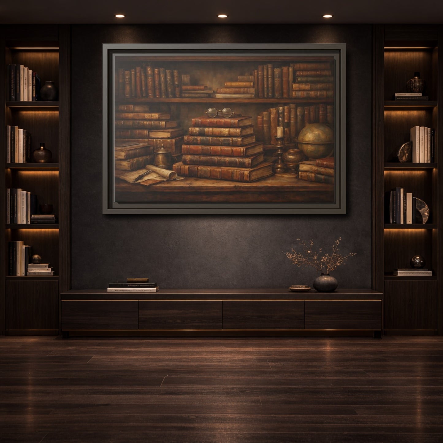 Mockup 3. Vintage Bookshelf Vintage Bookshelf shown as stretched canvas wall art
