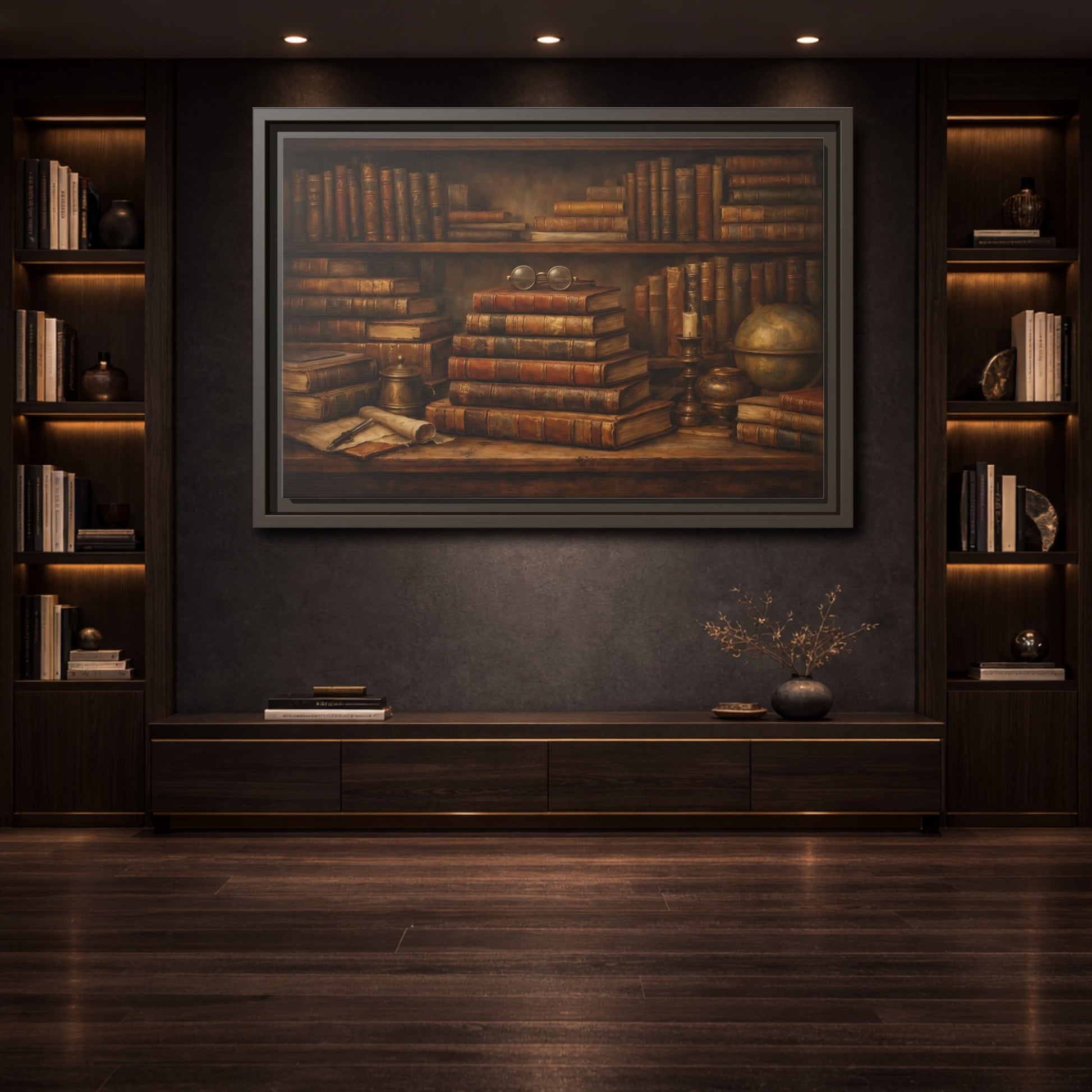 Mockup 3. Vintage Bookshelf Vintage Bookshelf shown as stretched canvas wall art
