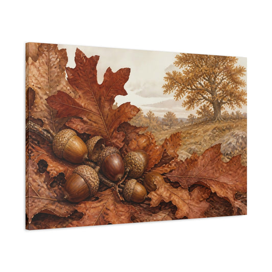 Main Mockup. Vintage Botanical Acorn Study shown as canvas print