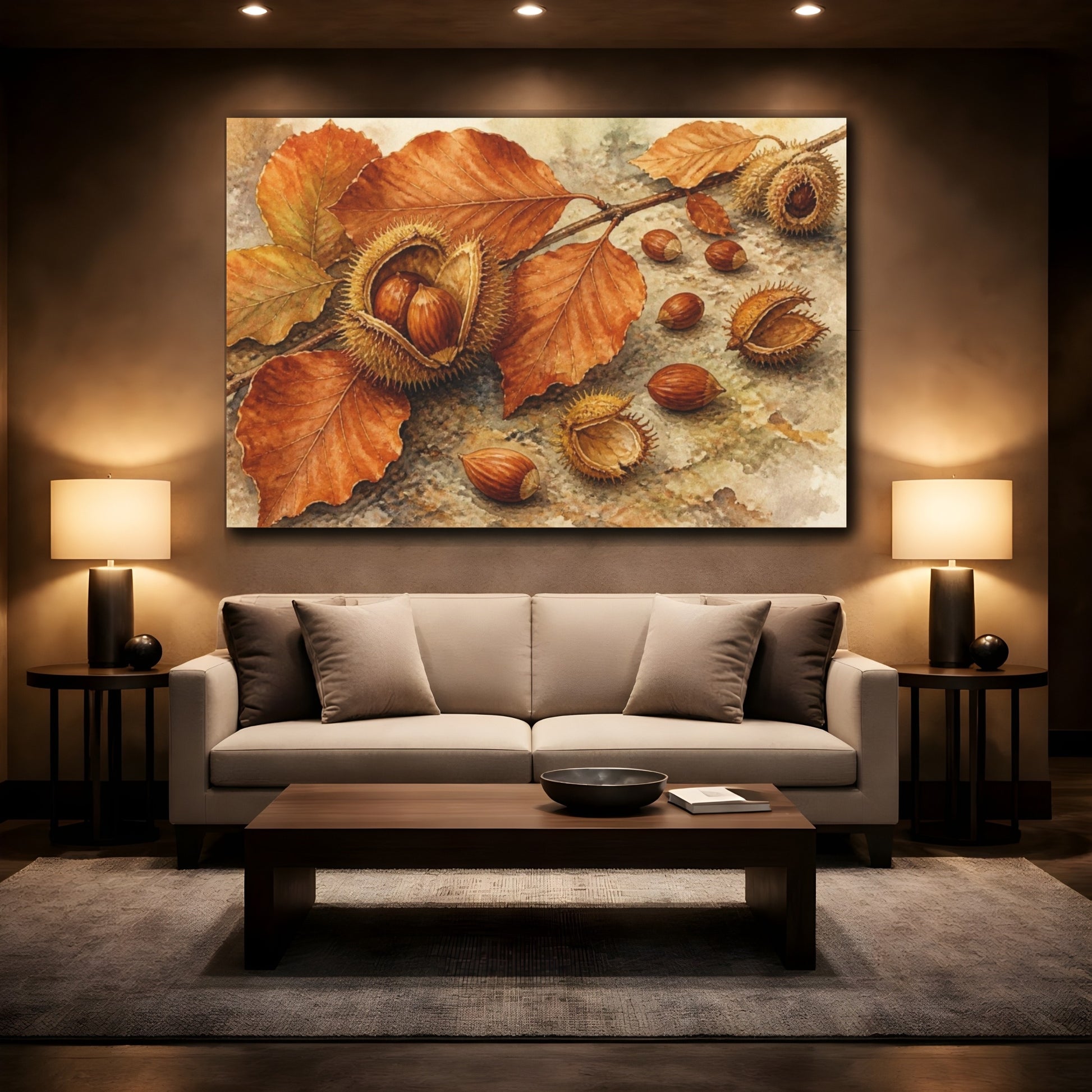Mockup 2. Vintage Botanical Beechnuts shown as canvas print