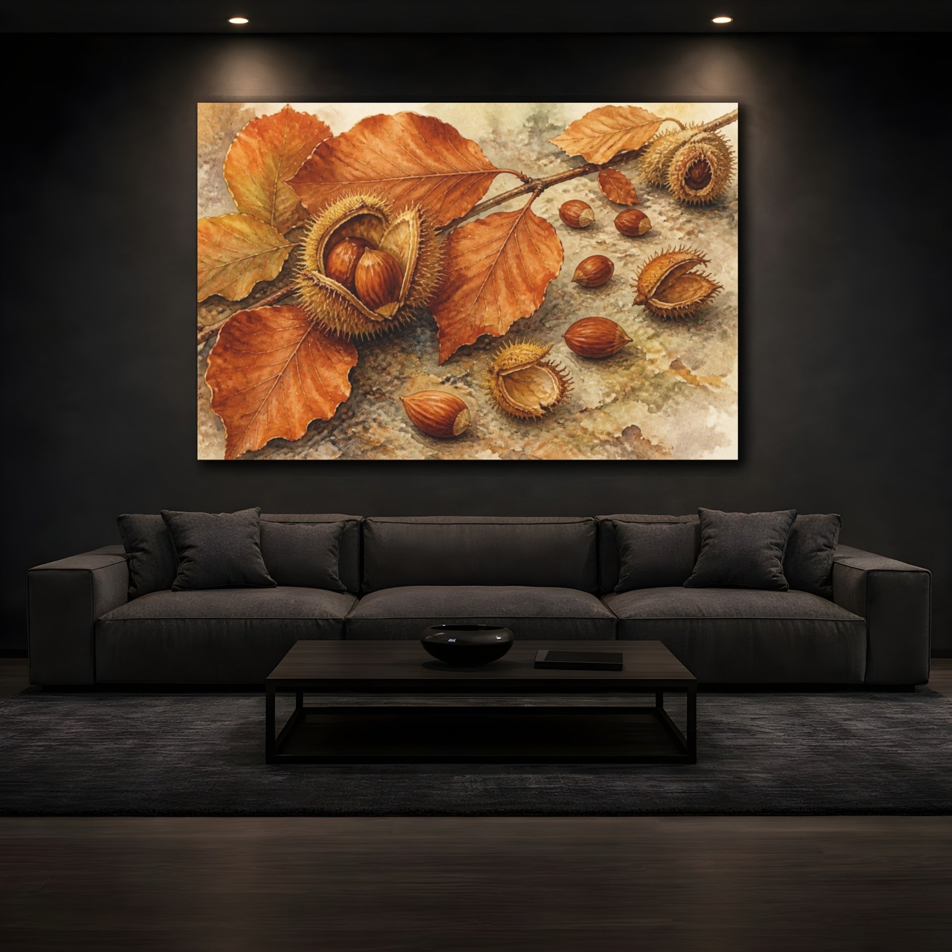 Mockup 3. Vintage Botanical Beechnuts shown as canvas print