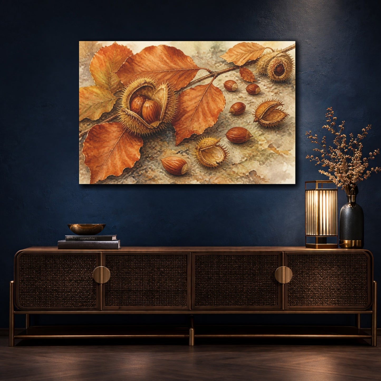 Mockup 4. Vintage Botanical Beechnuts shown as canvas print