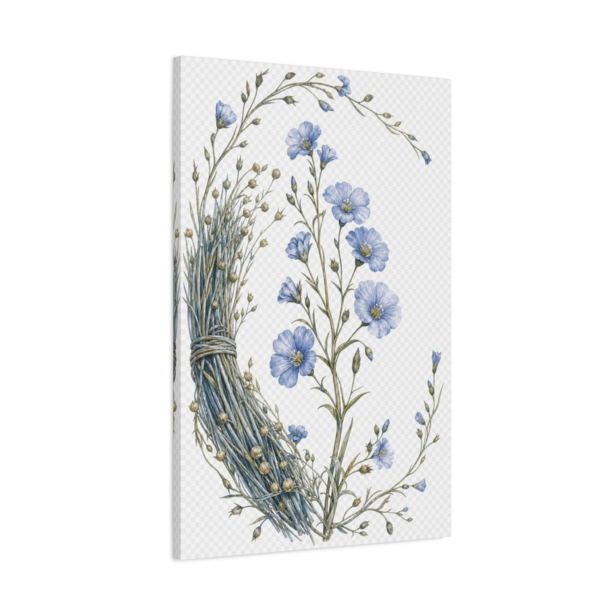 Main Mockup. Vintage Botanical Illustrations Blue Flax Floral shown as canvas print