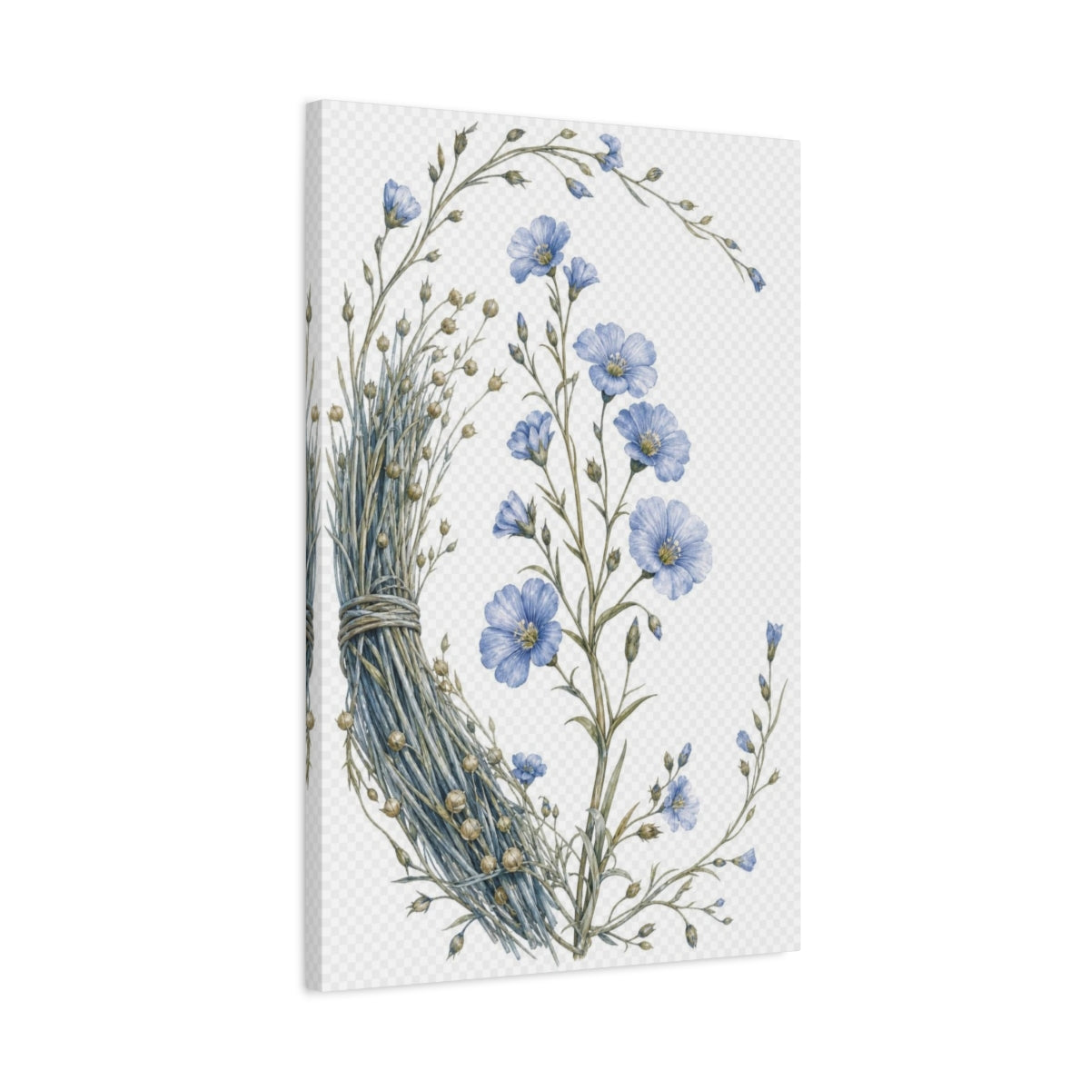 Side Mockup 2. Vintage Botanical Illustrations Blue Flax Floral shown as canvas print