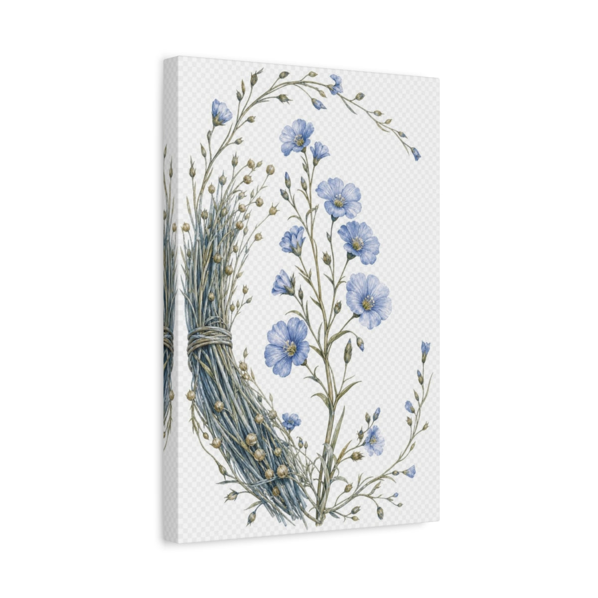 Side Mockup 4. Vintage Botanical Illustrations Blue Flax Floral shown as canvas print