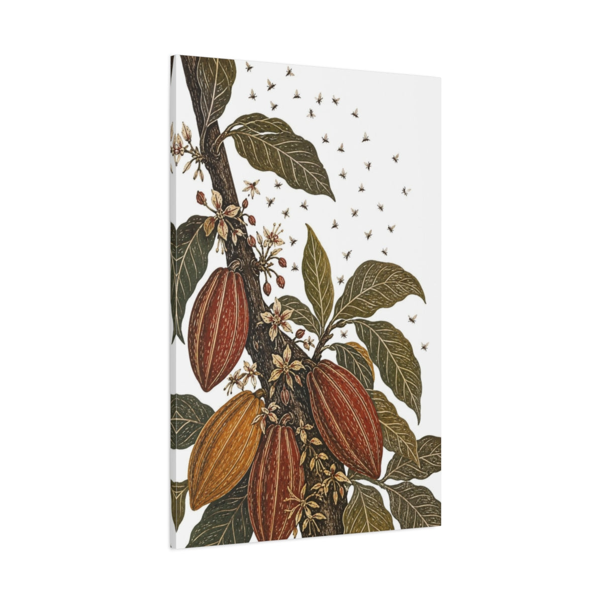 Side Mockup 1. Vintage Botanical Illustrations Cacao Pods Nature shown as canvas print