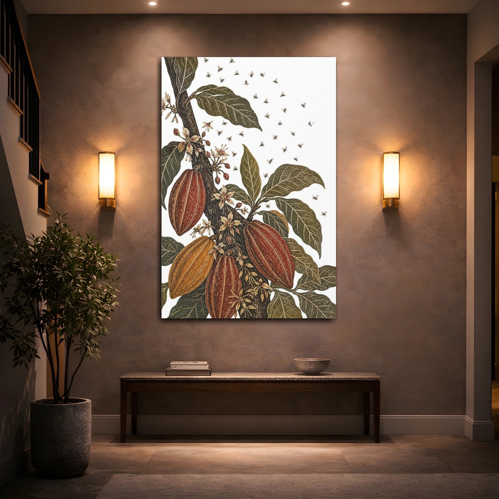 Mockup 2. Vintage Botanical Illustrations Cacao Pods Nature shown as canvas print