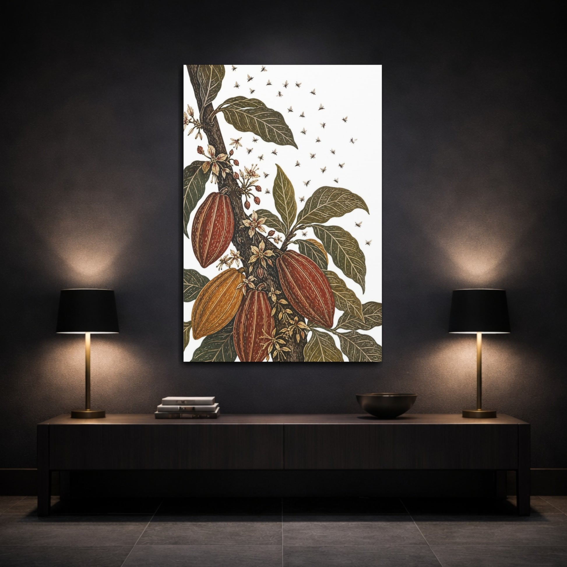 Mockup 3. Vintage Botanical Illustrations Cacao Pods Nature shown as canvas print