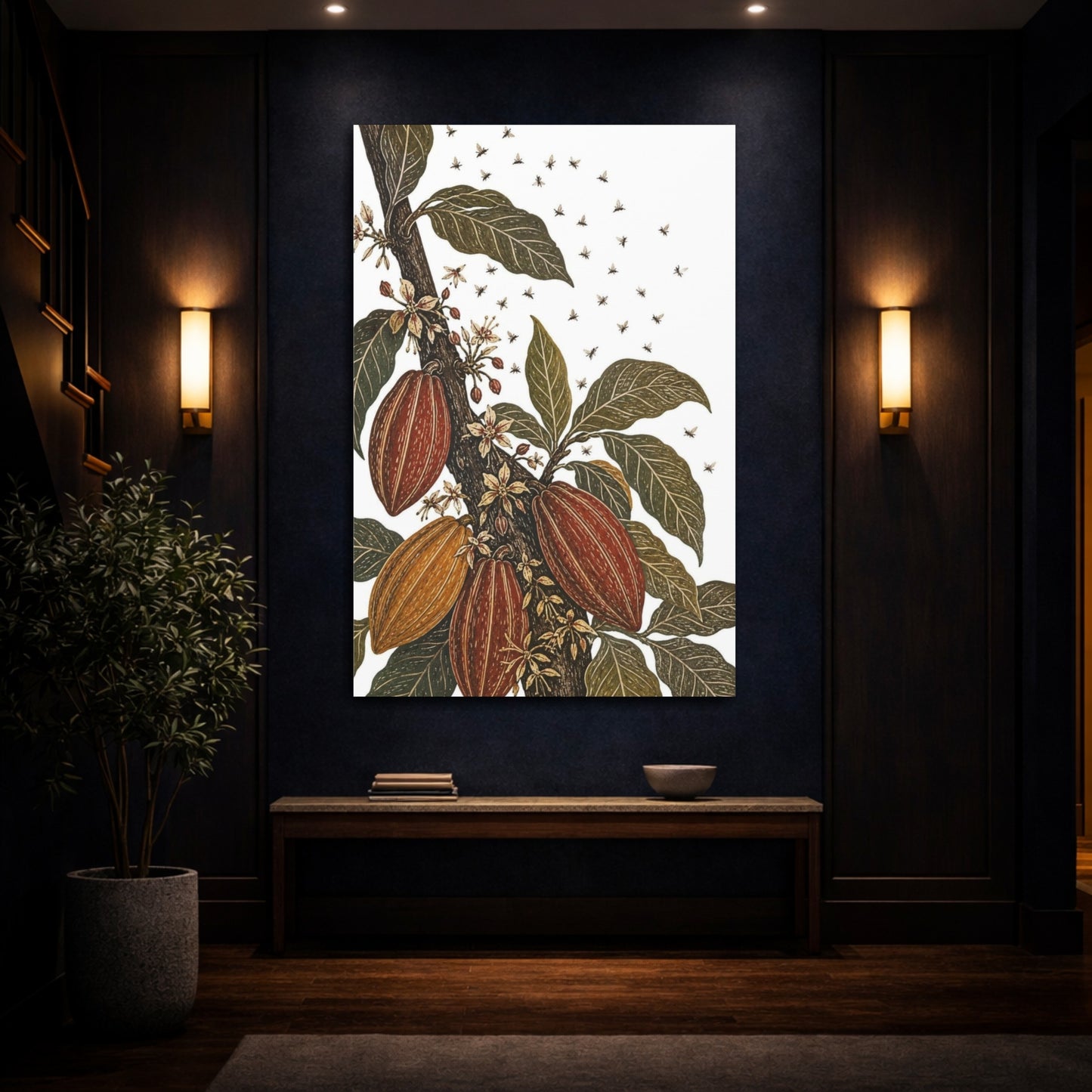 Mockup 4. Vintage Botanical Illustrations Cacao Pods Nature shown as canvas print
