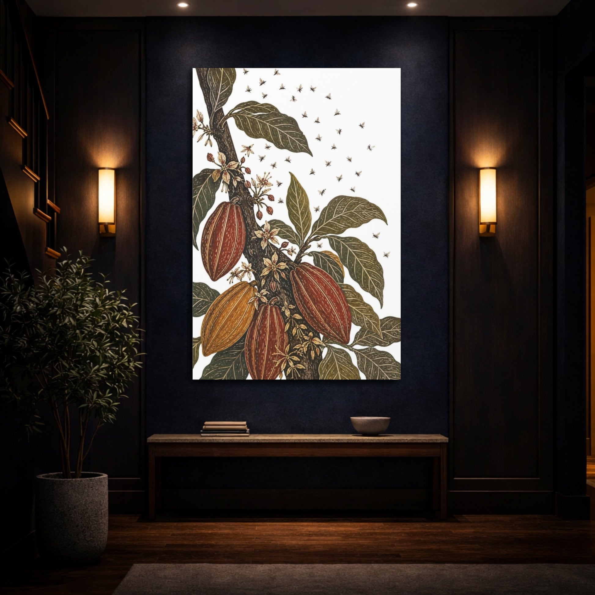 Mockup 4. Vintage Botanical Illustrations Cacao Pods Nature shown as canvas print