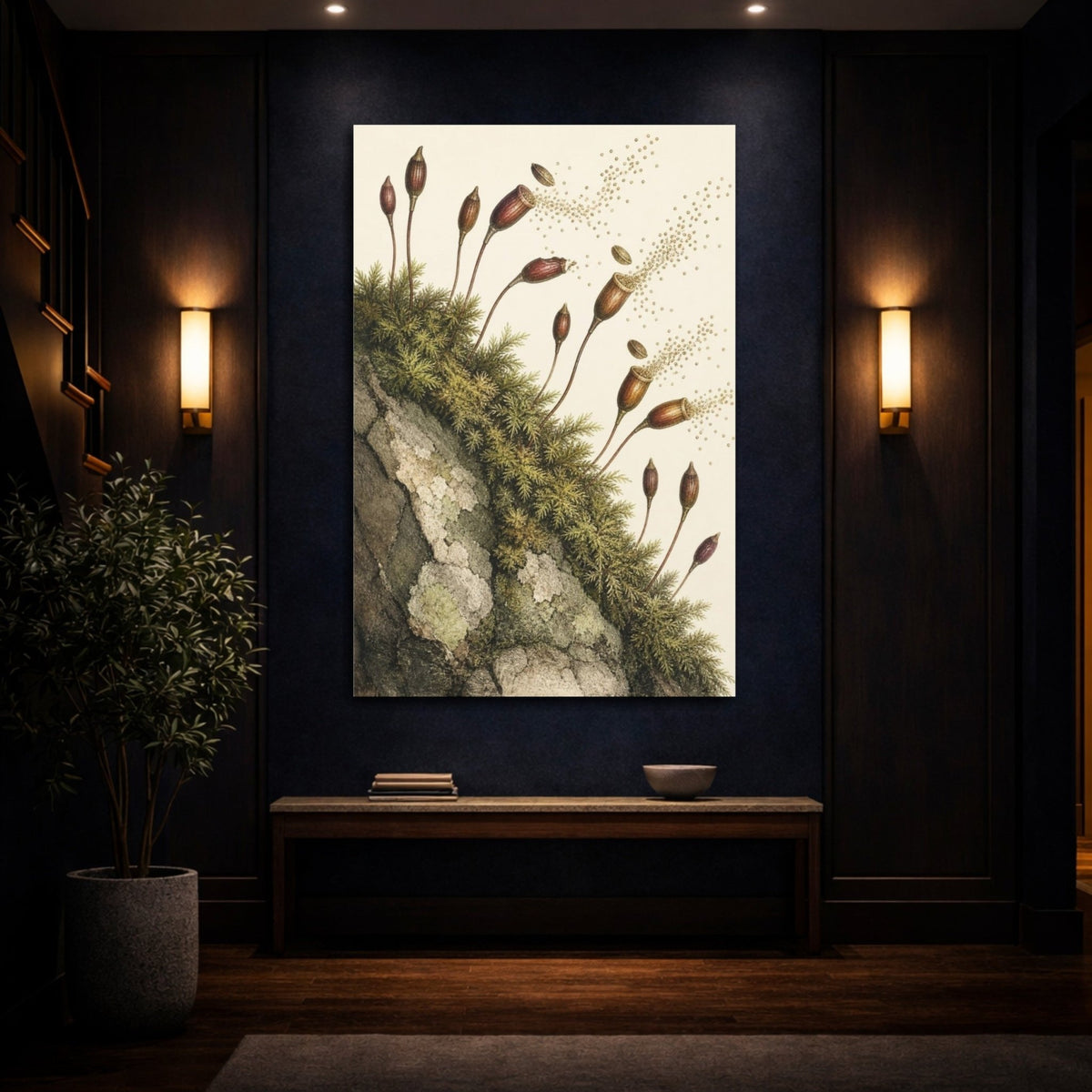 Vintage Botanical Illustrations Moss Capsules Nature Canvas Print – Living Room, Above Fireplace - YesArtYes