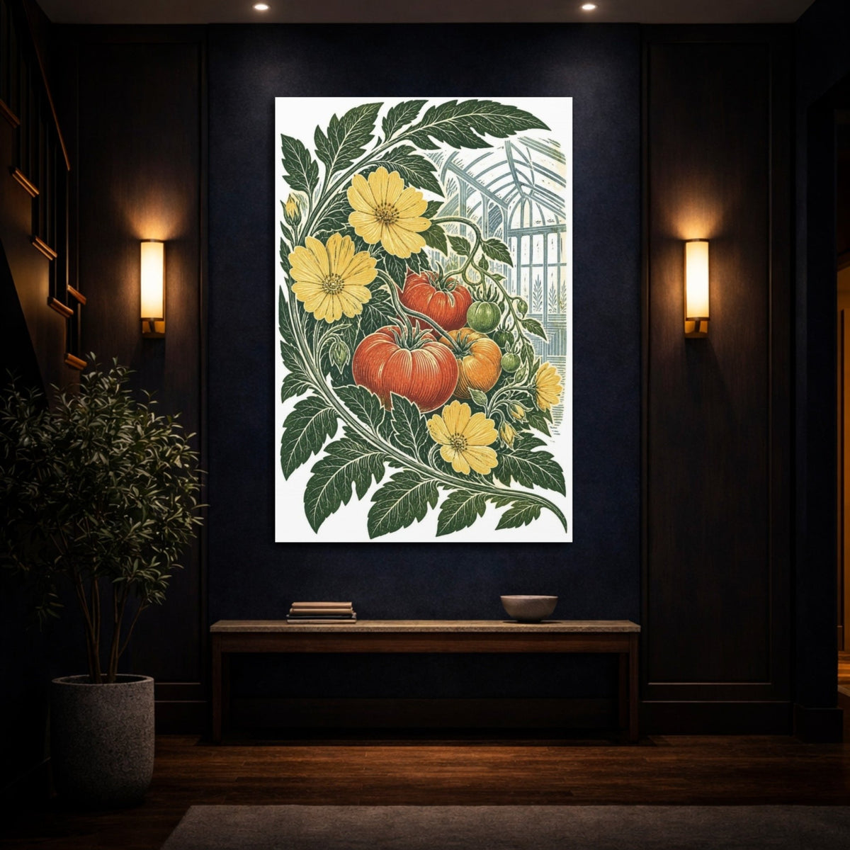 Vintage Botanical Illustrations Tomato Plant Nature Canvas Print – Kitchen, Feature Wall, Green, Red, Yellow - YesArtYes