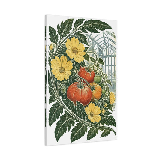 Vintage Botanical Illustrations Tomato Plant Nature Canvas Print – Kitchen, Feature Wall, Green, Red, Yellow - YesArtYes