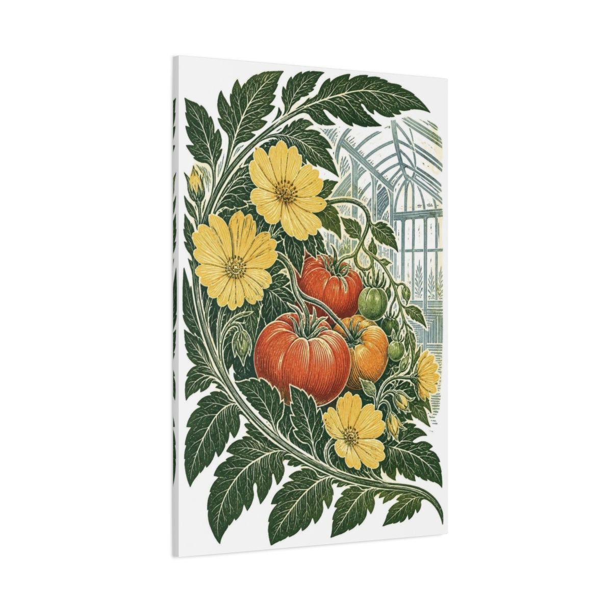 Side Mockup 1. Vintage Botanical Illustrations Tomato Plant Nature shown as canvas print