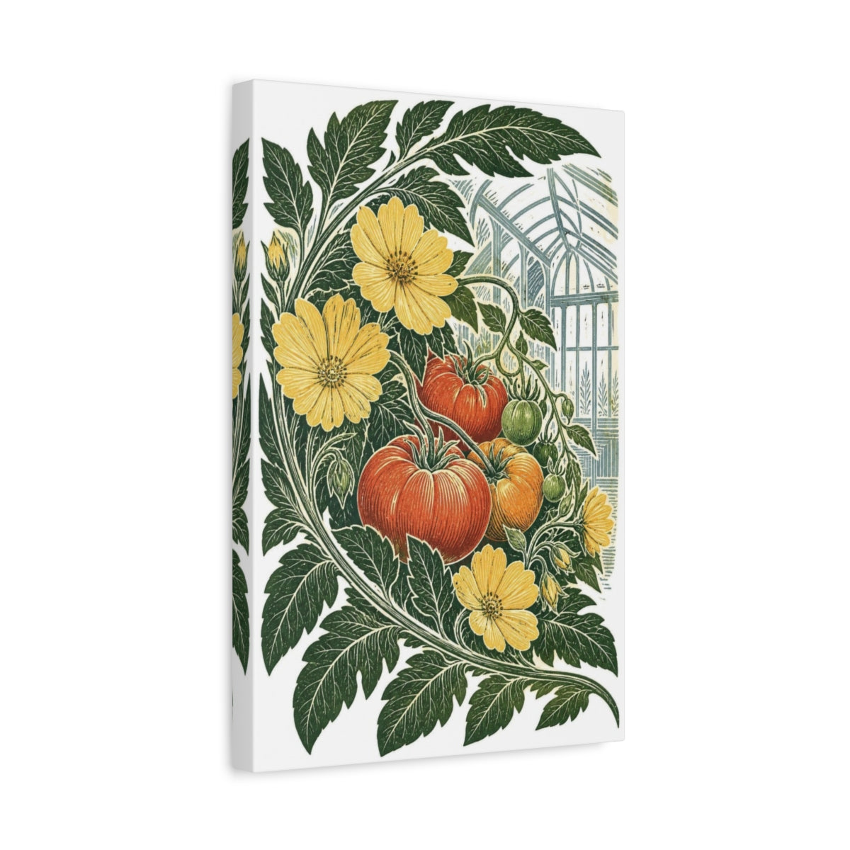 Side Mockup 4. Vintage Botanical Illustrations Tomato Plant Nature shown as canvas print