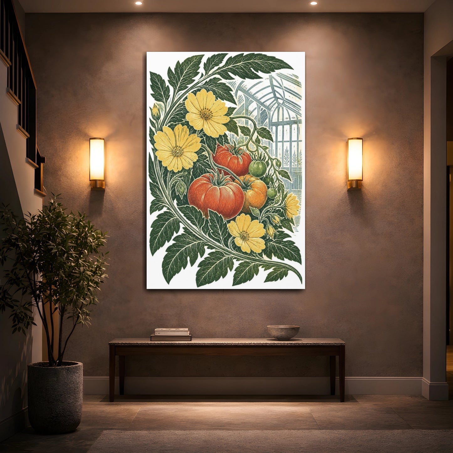 Mockup 2. Vintage Botanical Illustrations Tomato Plant Nature shown as canvas print