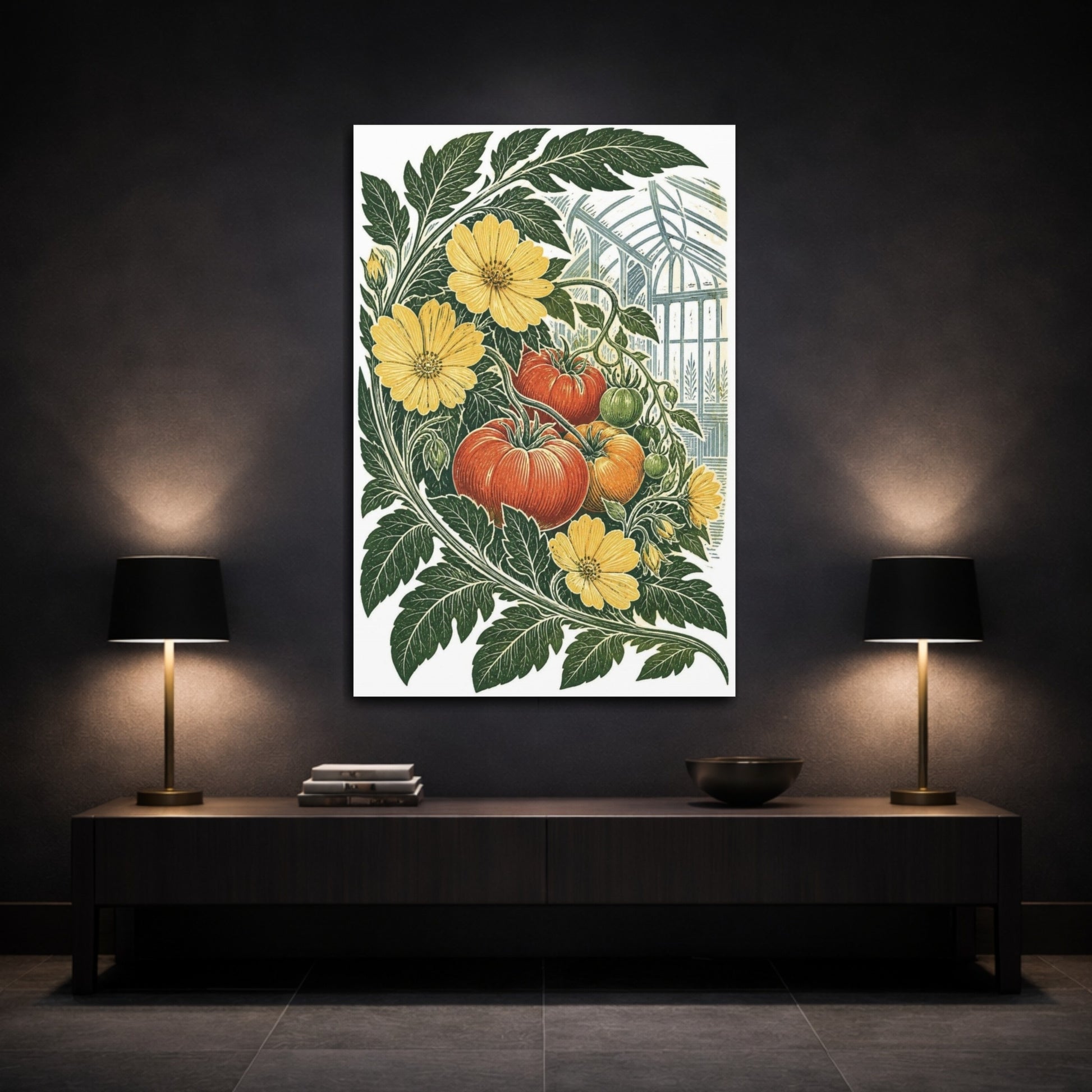 Mockup 3. Vintage Botanical Illustrations Tomato Plant Nature shown as canvas print