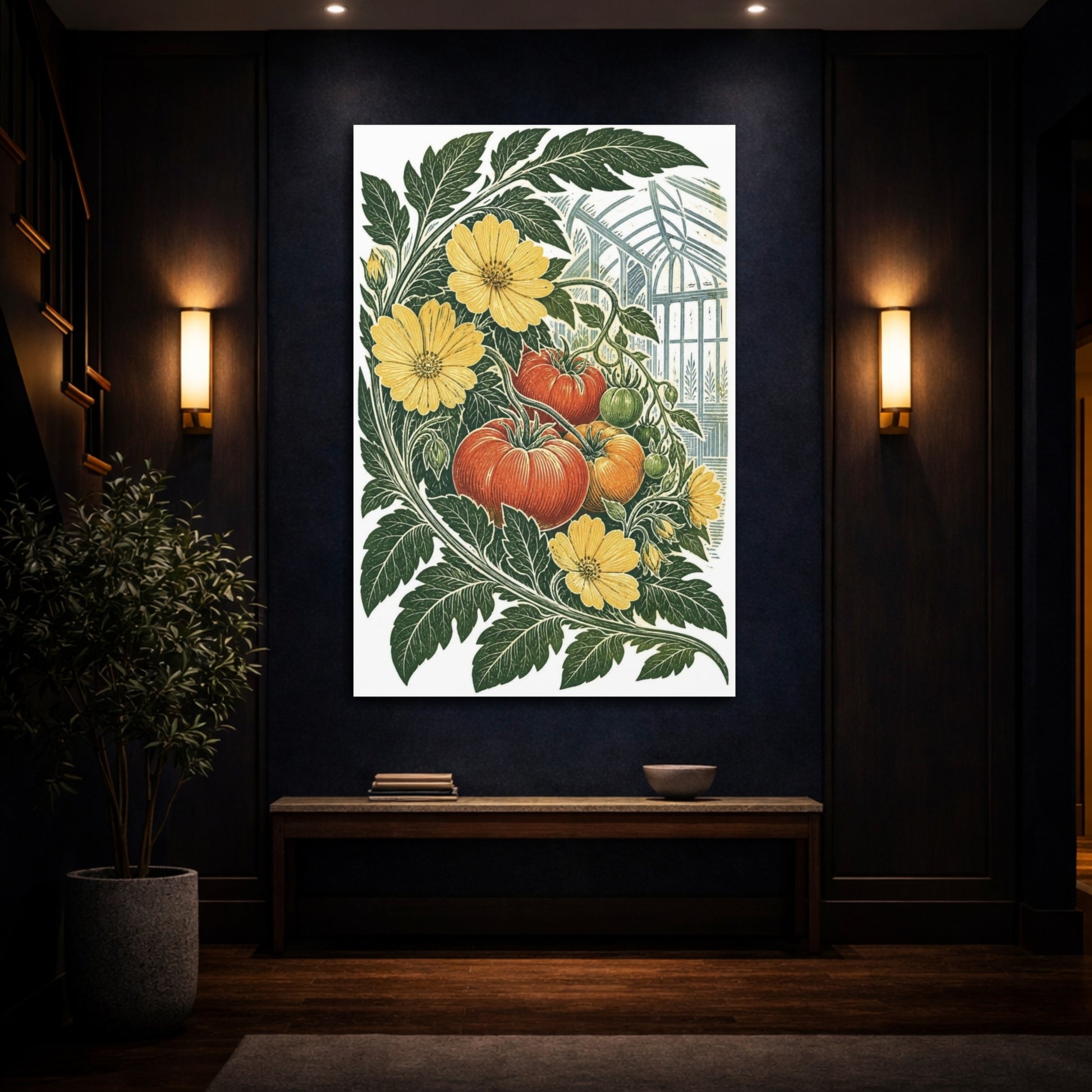 Mockup 4. Vintage Botanical Illustrations Tomato Plant Nature shown as canvas print