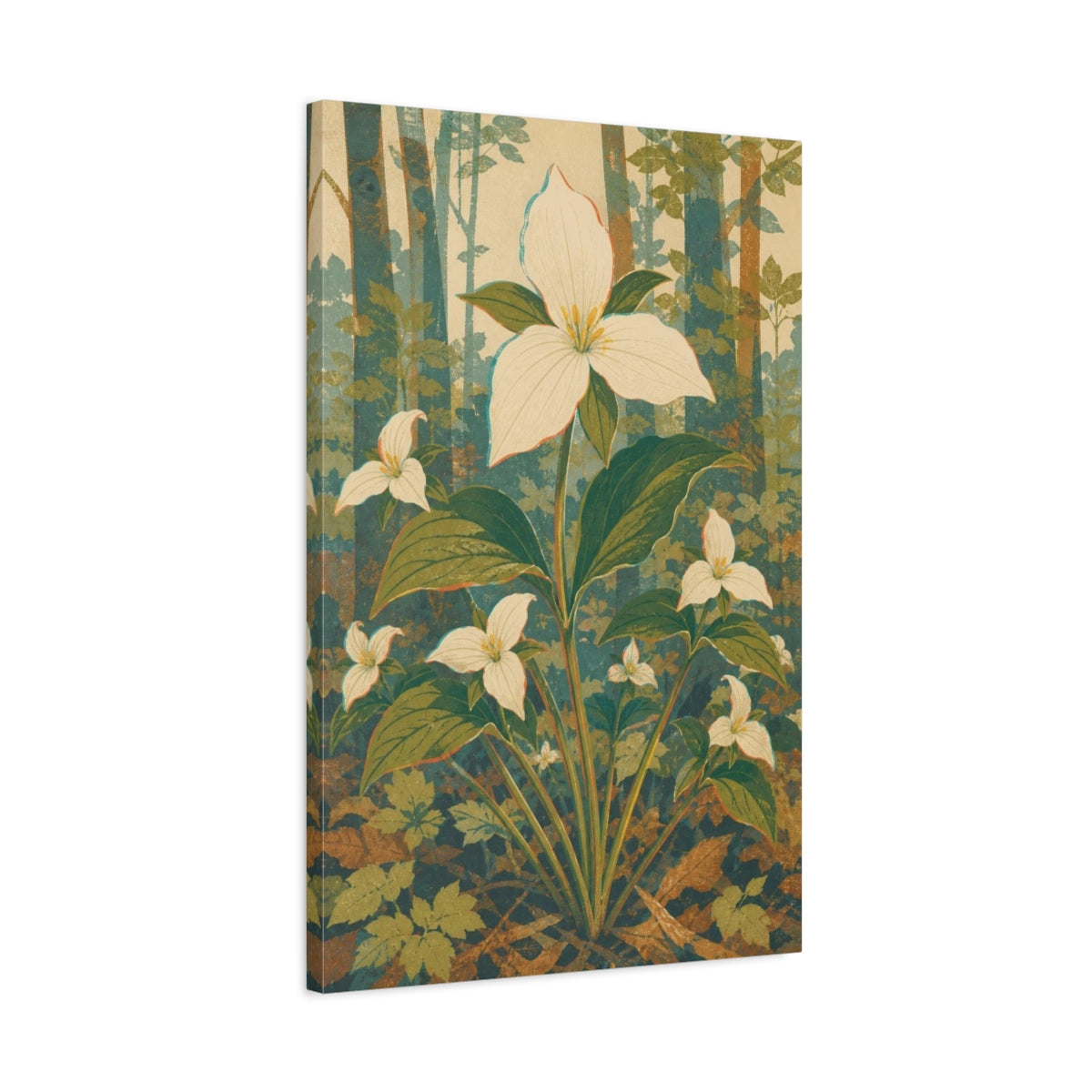 Side Mockup 2. Vintage Botanical Illustrations White Flower Floral Forest Bloom shown as canvas print