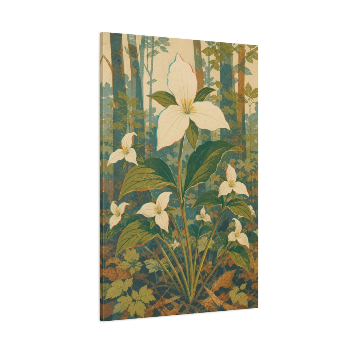 Side Mockup 1. Vintage Botanical Illustrations White Flower Floral Forest Bloom shown as canvas print