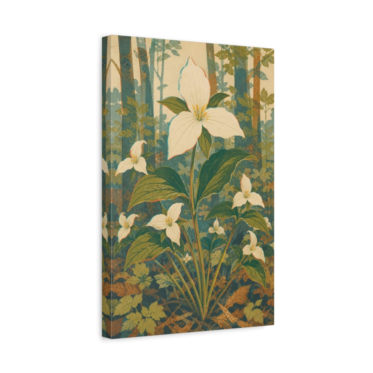Side Mockup 4. Vintage Botanical Illustrations White Flower Floral Forest Bloom shown as canvas print