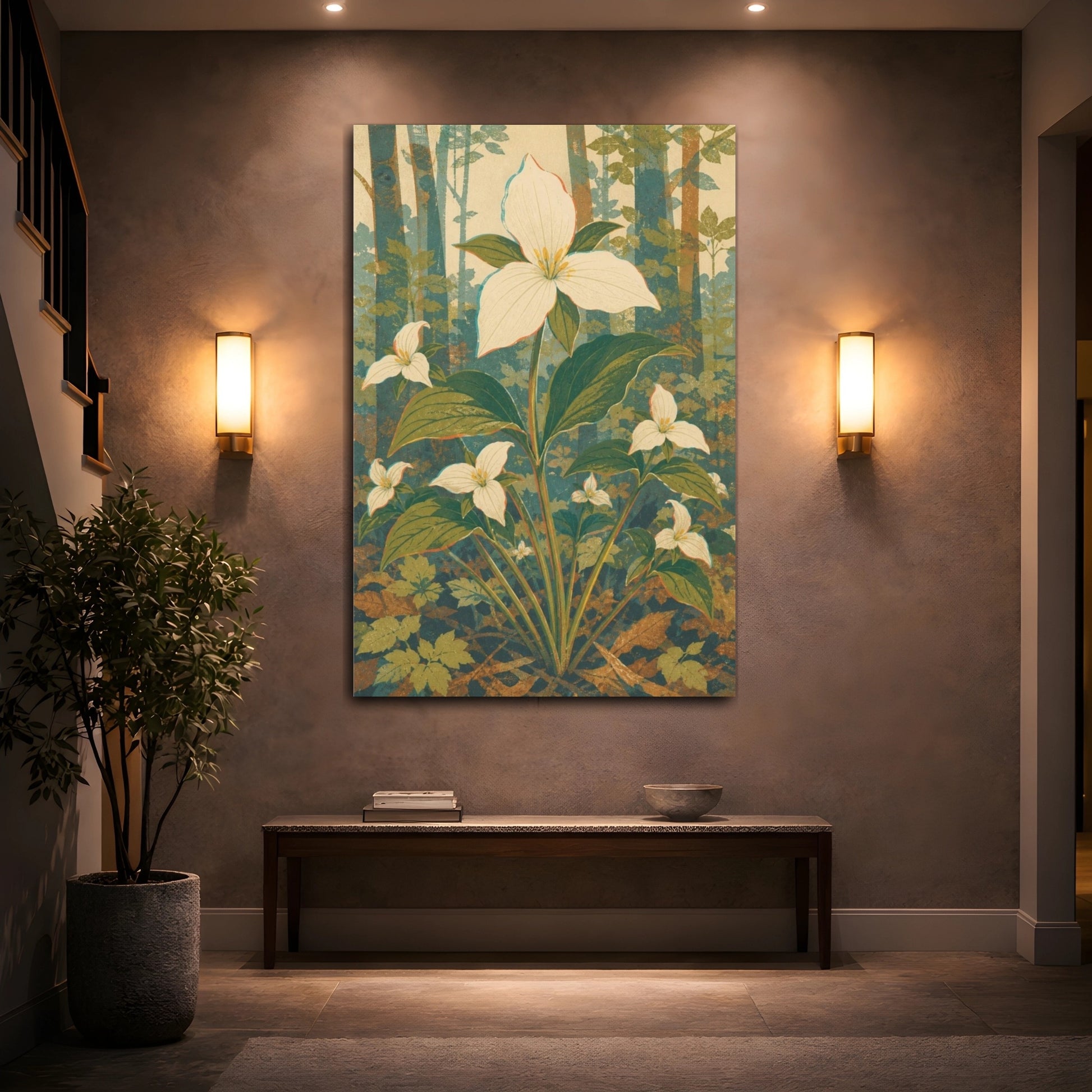Mockup 2. Vintage Botanical Illustrations White Flower Floral Forest Bloom shown as canvas print
