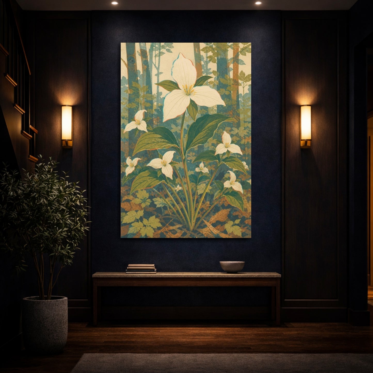 Mockup 4. Vintage Botanical Illustrations White Flower Floral Forest Bloom shown as canvas print
