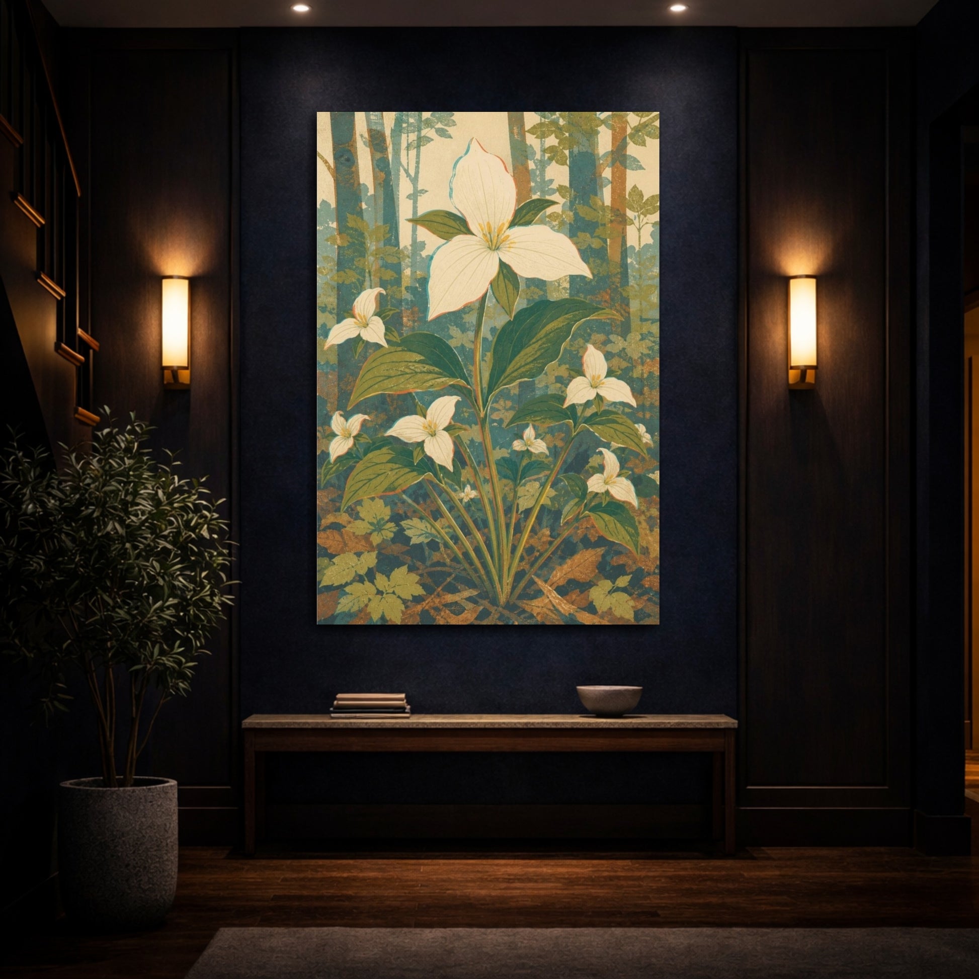 Mockup 4. Vintage Botanical Illustrations White Flower Floral Forest Bloom shown as canvas print