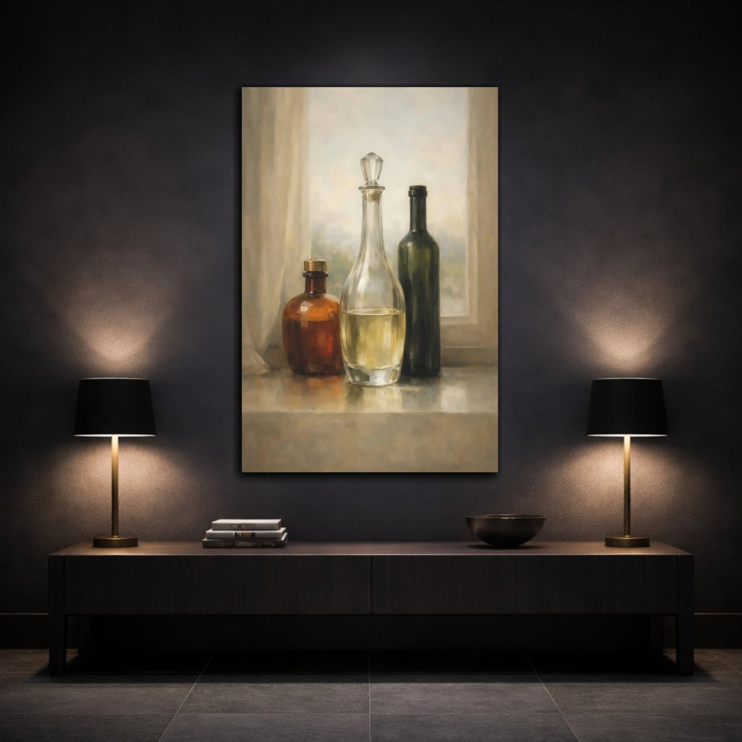 Vintage Bottles Brown Green - Canvas Wall Art Print - YesArtYes