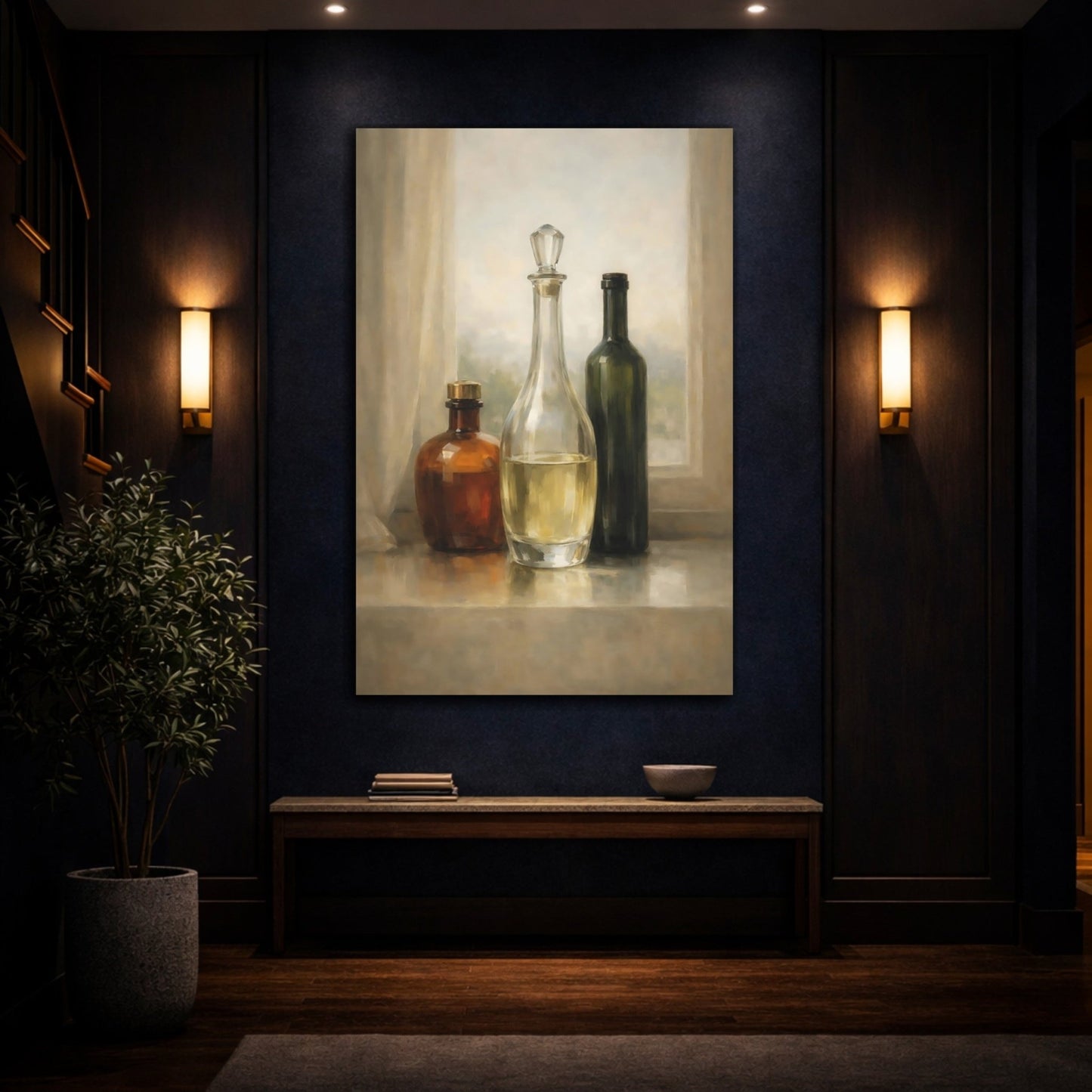 Vintage Bottles Brown Green - Canvas Wall Art Print - YesArtYes