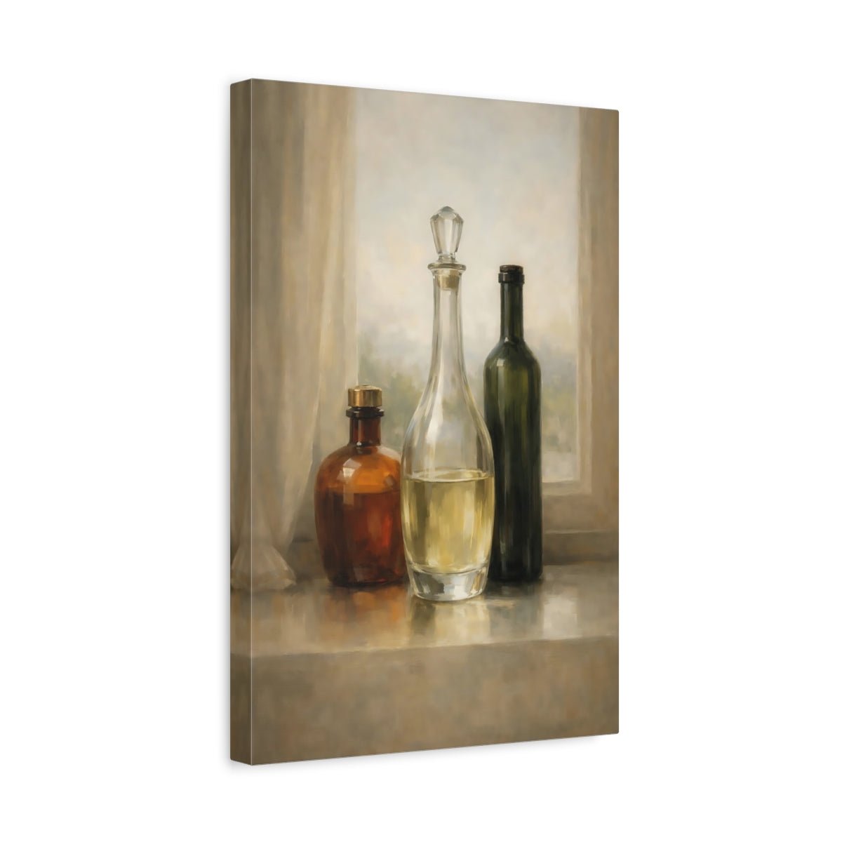 Vintage Bottles Brown Green - Canvas Wall Art Print - YesArtYes