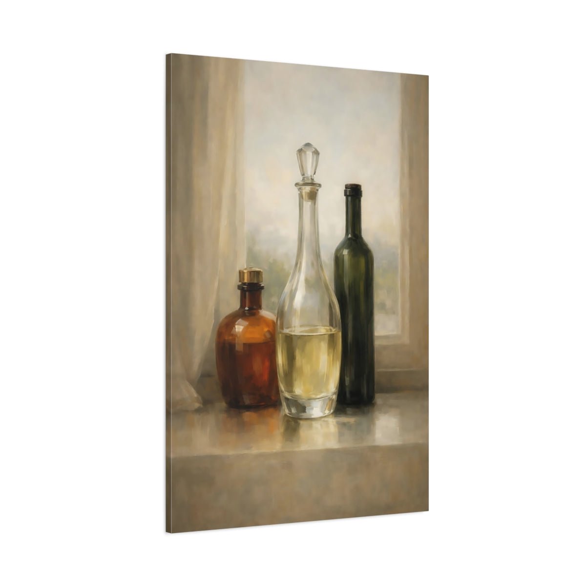 Vintage Bottles Brown Green - Canvas Wall Art Print - YesArtYes