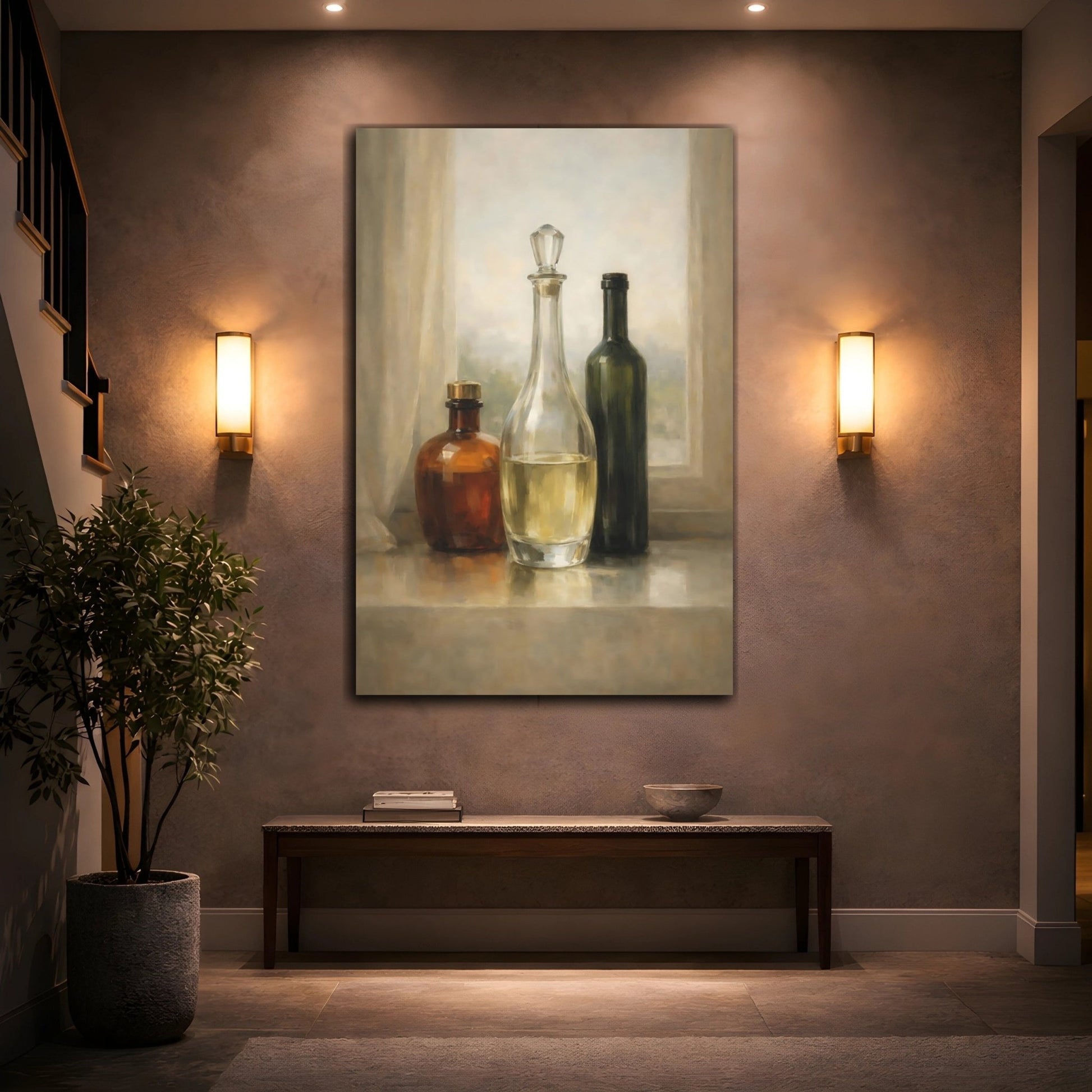 Vintage Bottles Brown Green - Canvas Wall Art Print - YesArtYes