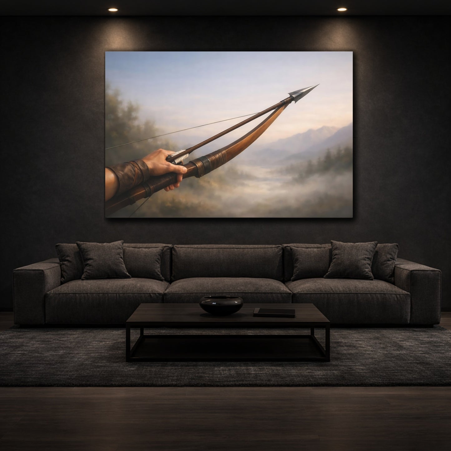 Vintage Bow And Arrow Vintage Archer shown as front canvas room wall art