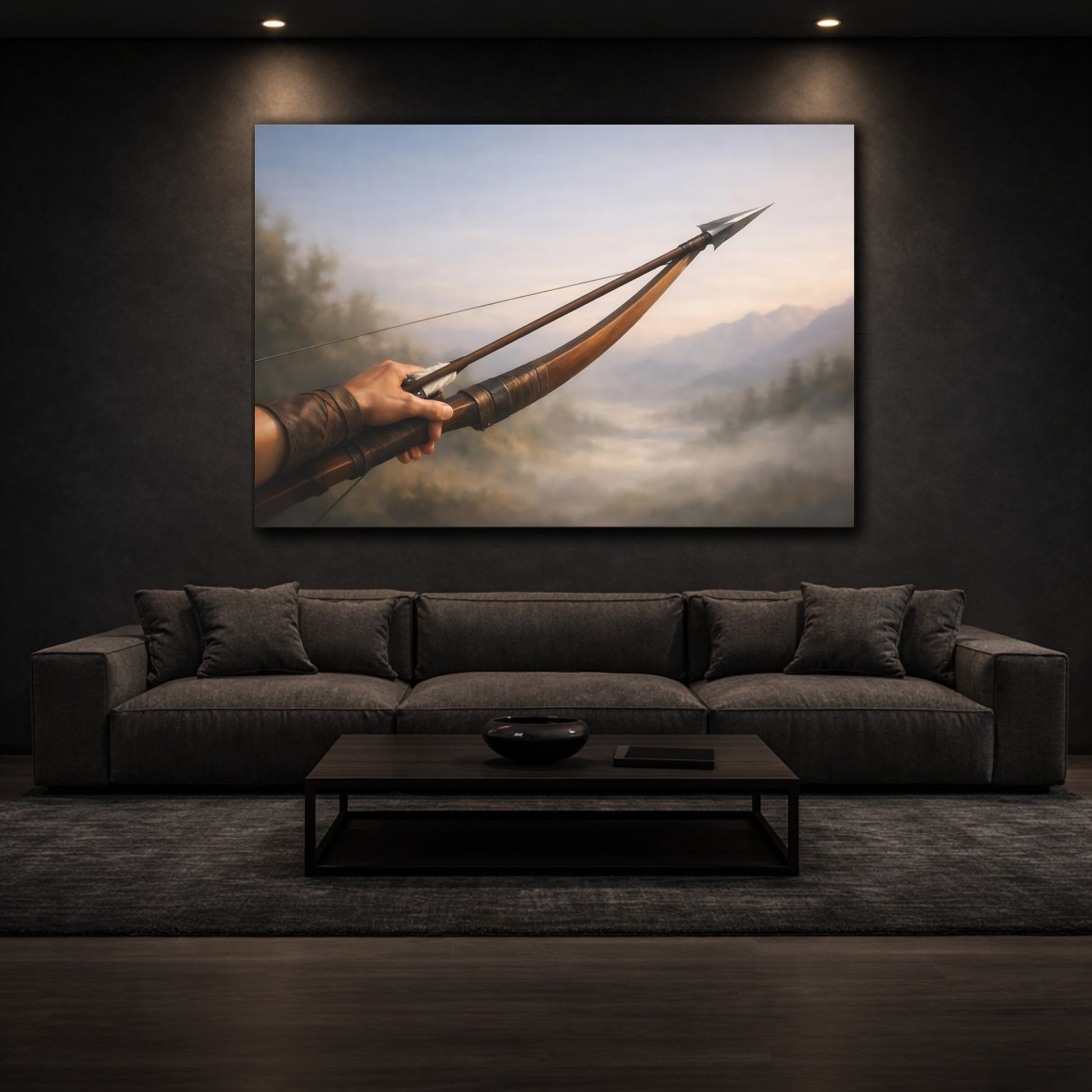 Vintage Bow And Arrow Vintage Archer shown as front canvas room wall art