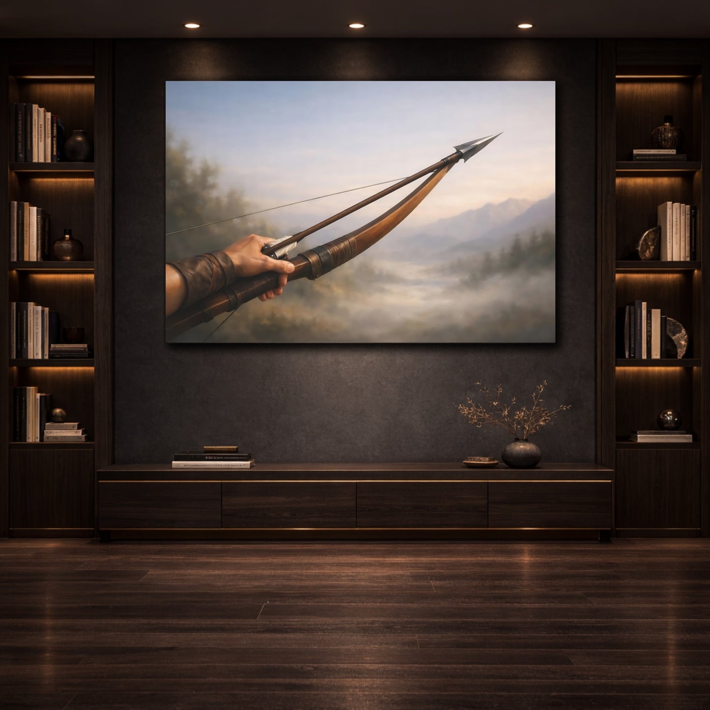 Vintage Bow And Arrow Vintage Archer shown as front canvas room wall art