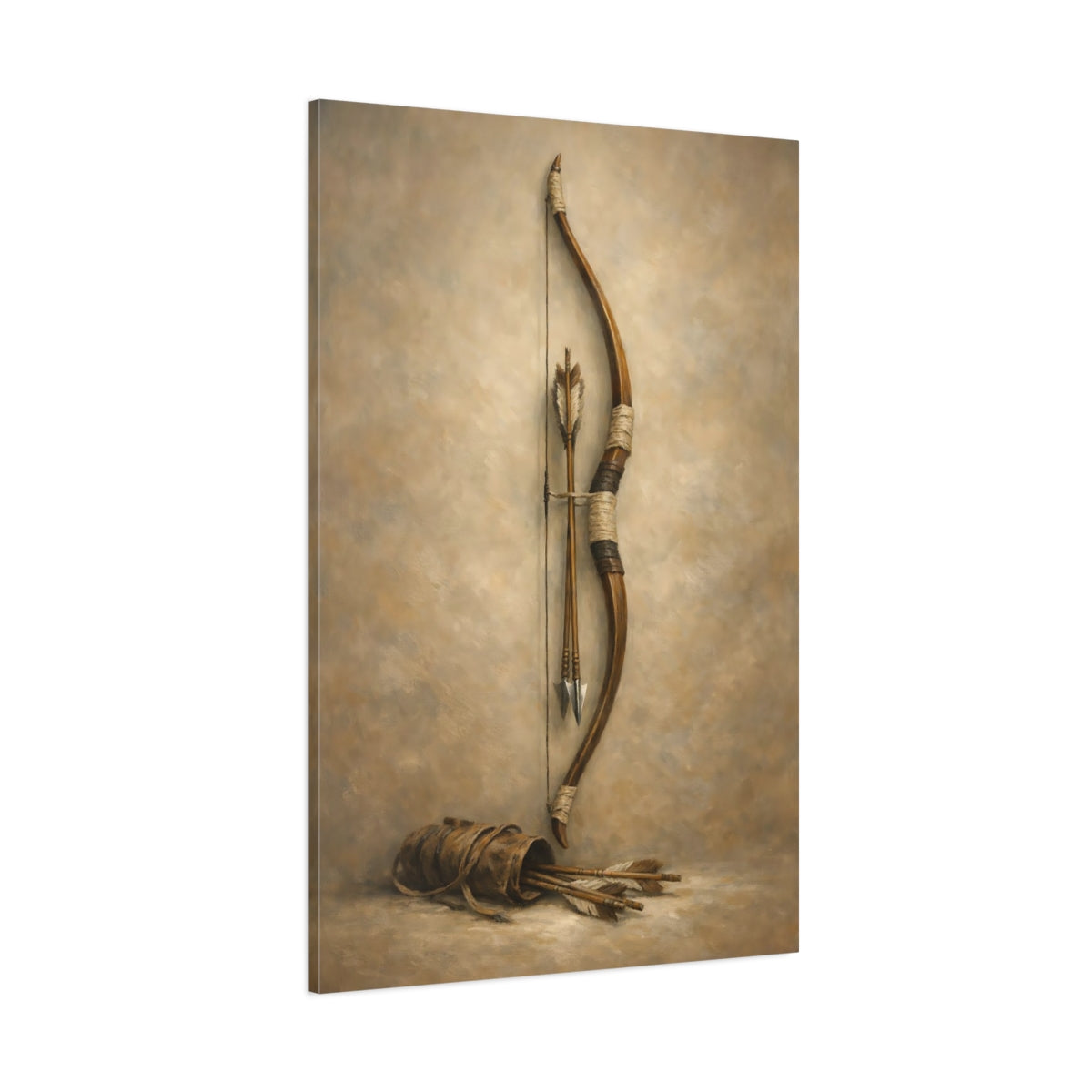 Main Mockup. Vintage Bow And Arrows Brown And Beige shown as stretched canvas wall art