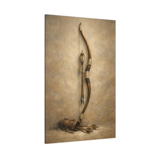 Main Mockup. Vintage Bow And Arrows Brown And Beige shown as stretched canvas wall art
