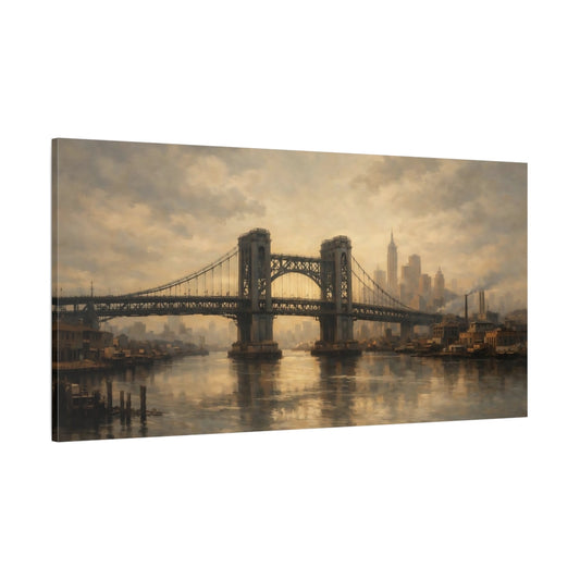 Main Mockup. Vintage Bridge Vintage City Bridge shown as stretched canvas wall art