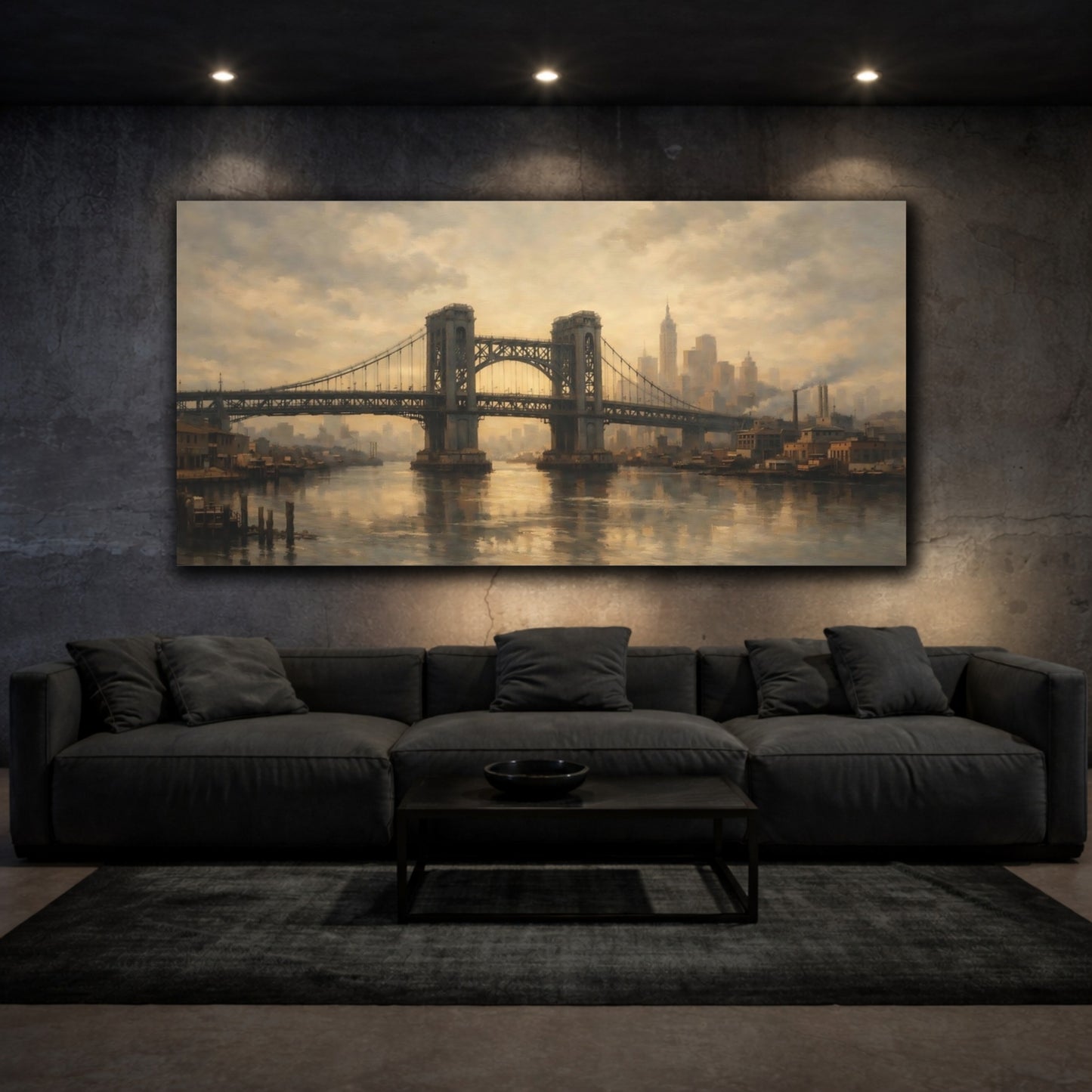 Mockup 2. Vintage Bridge Vintage City Bridge shown as stretched canvas wall art